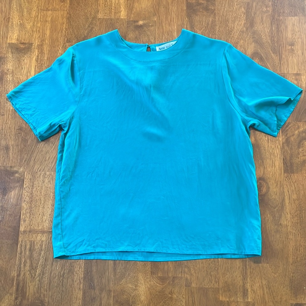 Vintage Anna and Frank Emerald Green Silk Blouse Size S